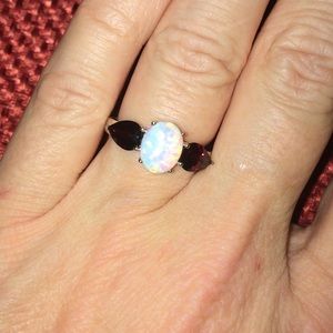 Garnet and Lab-Created Opal Ring Size 7